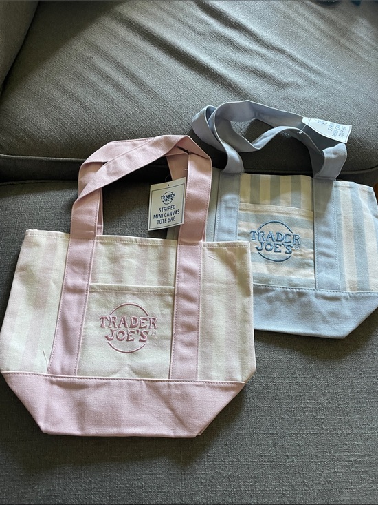 Joe's Jeans Handbags - (2)Trader Joe’s Mini Canvas Tote Bag 💐BLUE  Pink Pastel Striped